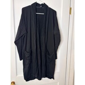 Eileen Fisher solid Black Knit Open Front Cardigan Sweater M Medium goth classic